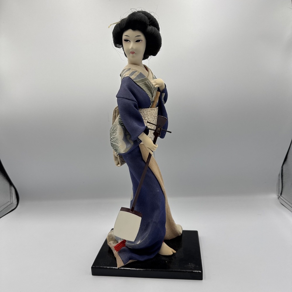 Large Vintage Japanese Cloth Geisha Doll 16" Tall  w/ Shamisen instrument